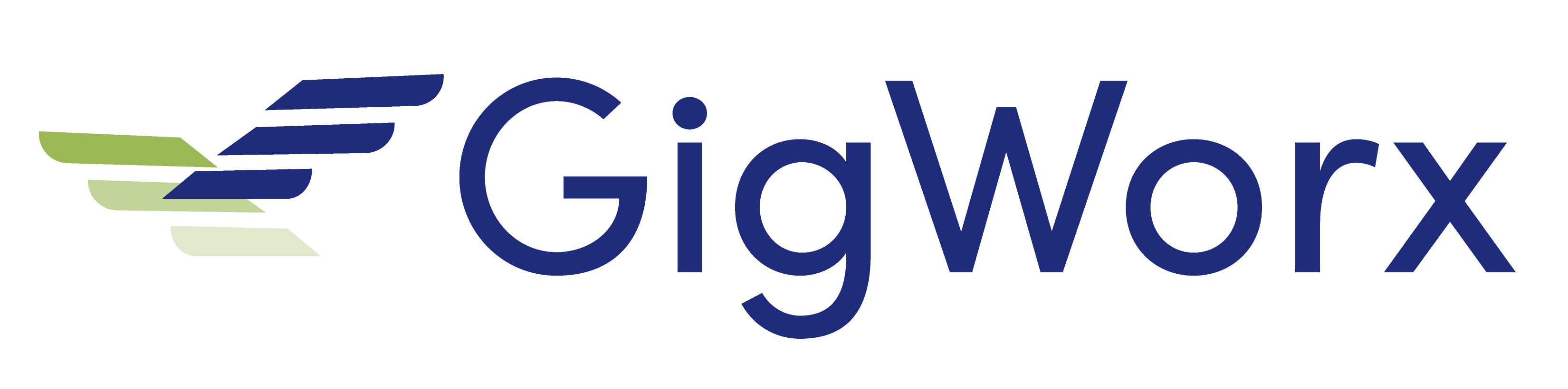 GigWorx logo blue with green and blue wings